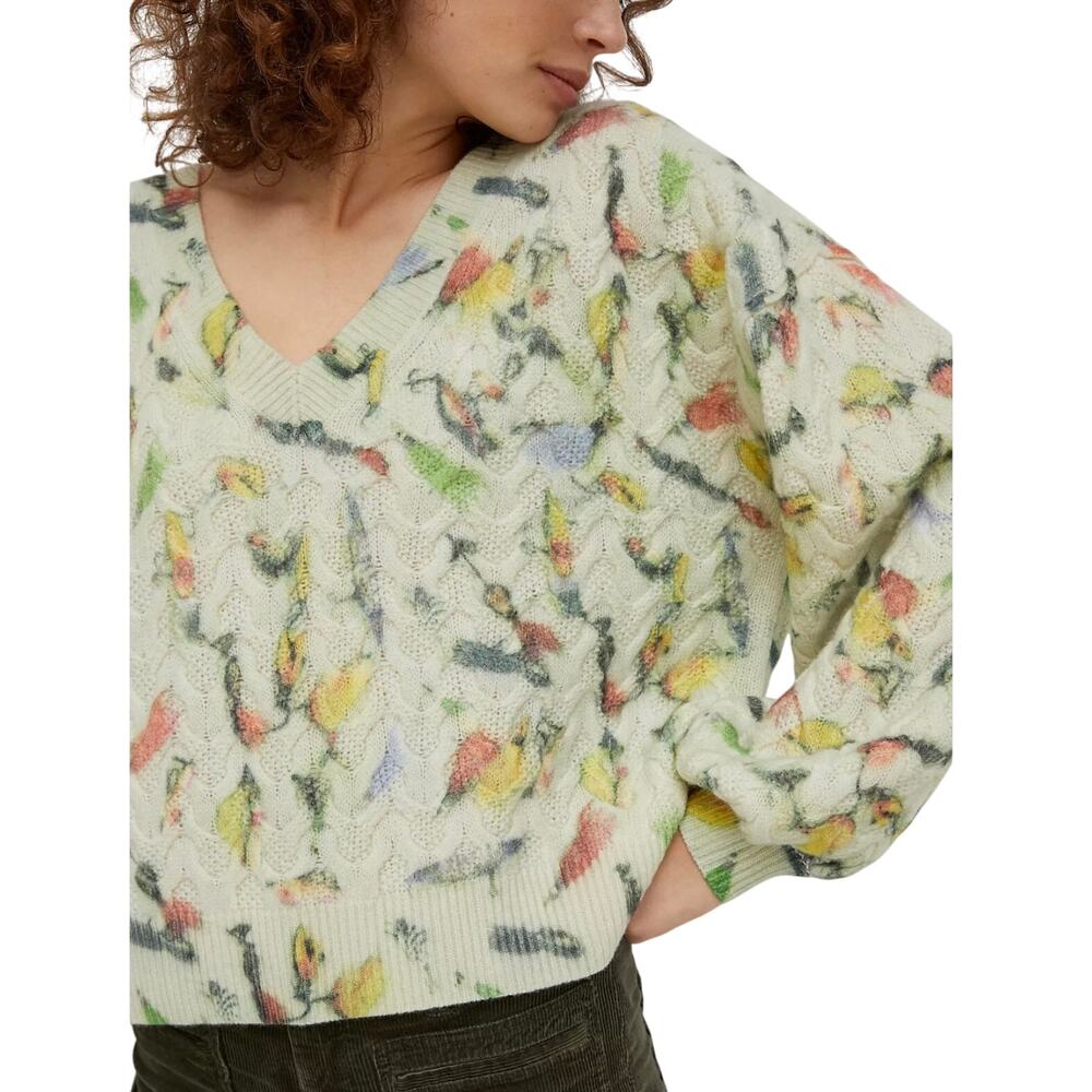 Anthropologie Catch Of The Day Bird Lambswool Cable Knit Sweater, Size XL